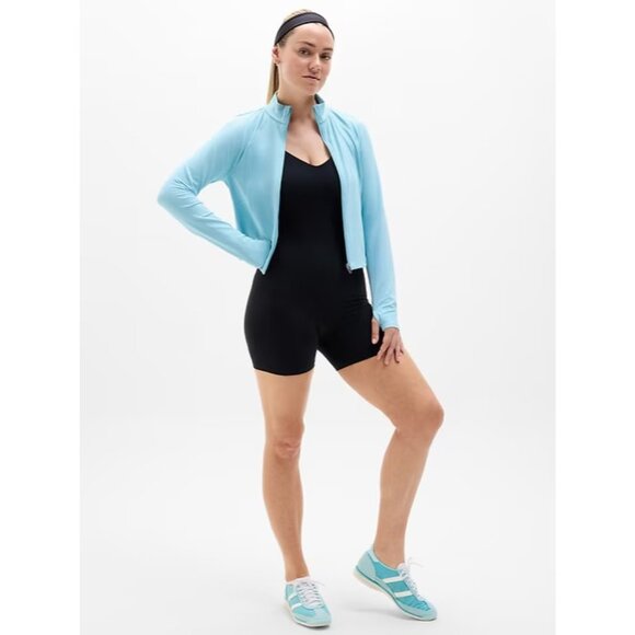 New Athleta M Salutation Crop Jacket Aqua Blue Medium Regular - Picture 5 of 7